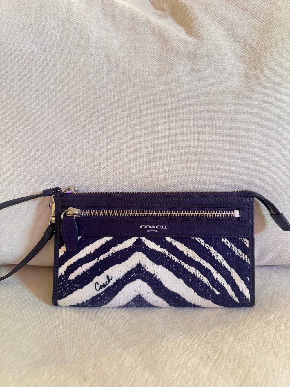 Coach Purple and White Zebra-Print Wristlet